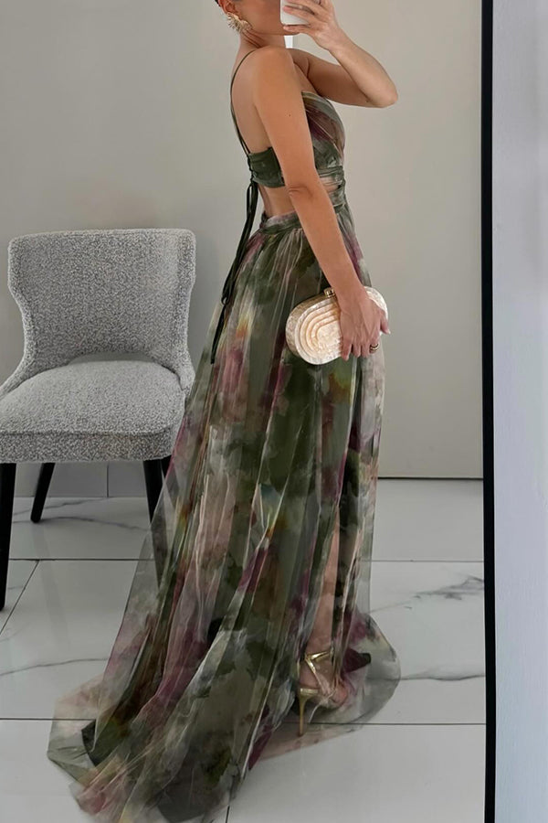 Marina - Maxikleid mit Blumenmuster und Schnürung