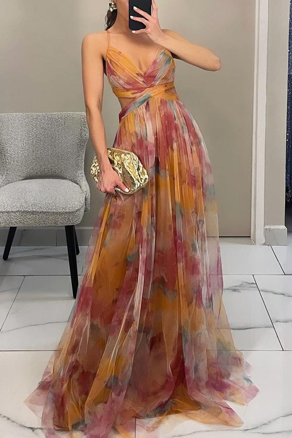 Marina - Maxikleid mit Blumenmuster und Schnürung