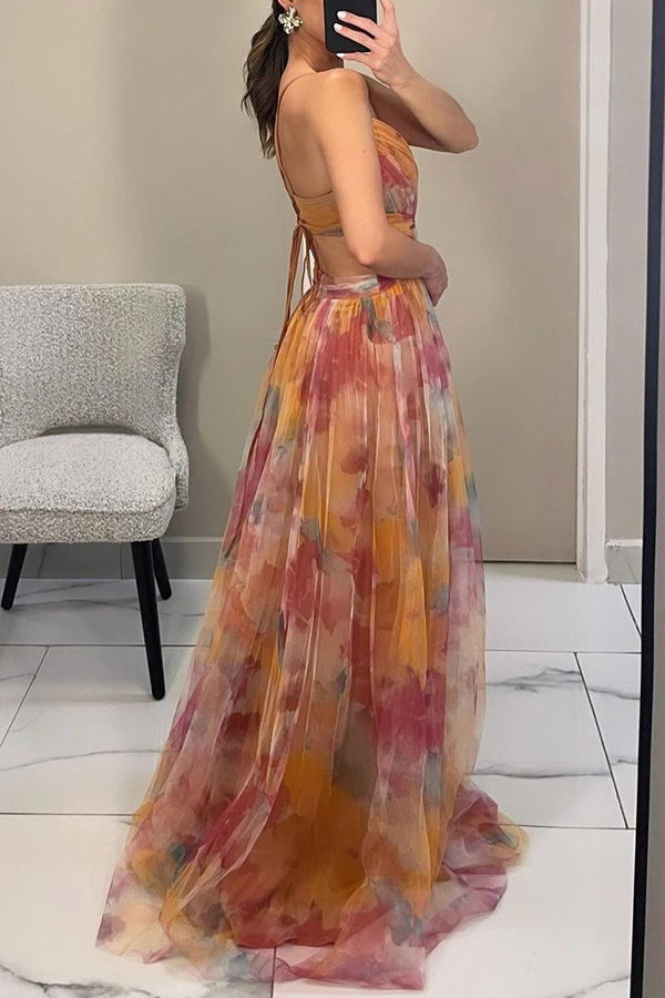 Marina - Maxikleid mit Blumenmuster und Schnürung
