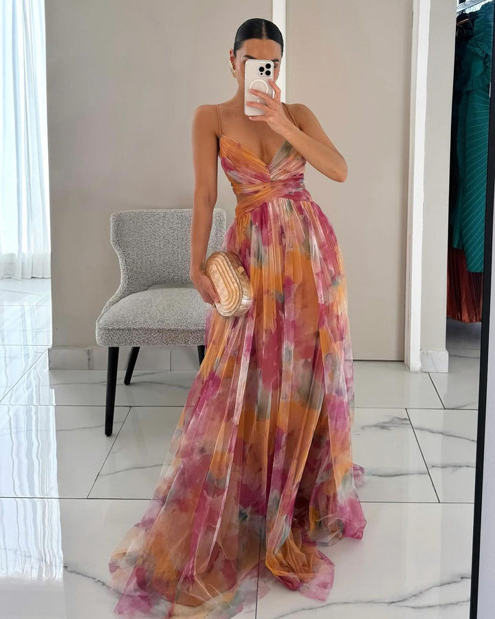 Marina - Maxikleid mit Blumenmuster und Schnürung