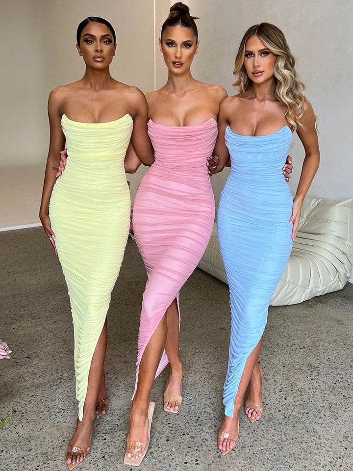 JANA - Langes trägerloses geripptes Kleid