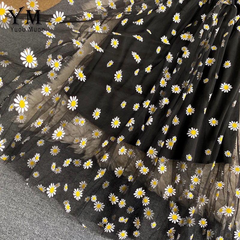Elisa - Damen Sommerliches Mesh-Partykleid mit Gänseblümchen-Blumendruck und Spaghettiträger